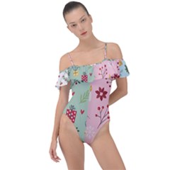 Flat Christmas Pattern Collection Frill Detail One Piece Swimsuit by Vaneshart