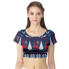 Knitted Christmas Pattern Short Sleeve Crop Top
