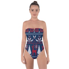 Knitted Christmas Pattern Tie Back One Piece Swimsuit by Vaneshart