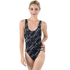 Black And White Ethnic Geometric Pattern High Leg Strappy Swimsuit by dflcprintsclothing