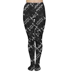 Black And White Ethnic Geometric Pattern Tights by dflcprintsclothing