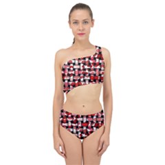 Background Red Summary Spliced Up Two Piece Swimsuit