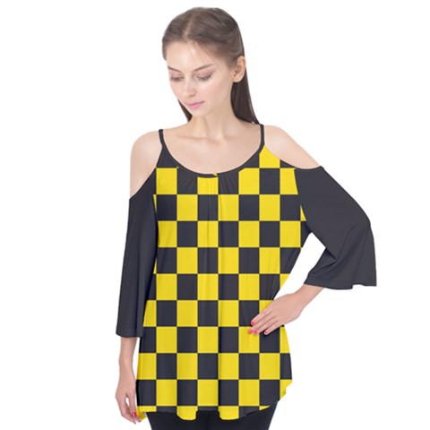 Checkerboard Pattern Black And Yellow Ancap Libertarian Flutter Tees by snek