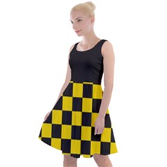 Checkerboard Pattern Black And Yellow Ancap Libertarian Knee Length Skater Dress by snek