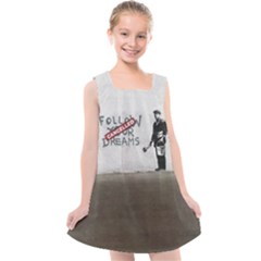 Banksy Graffiti Original Quote Follow Your Dreams Cancelled Cynical With Painter Kids  Cross Back Dress by snek