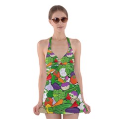 Vegetables Bell Pepper Broccoli Halter Dress Swimsuit  by HermanTelo