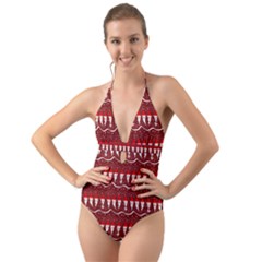 Bearded Santa Pattern Halter Cut-out One Piece Swimsuit by bloomingvinedesign