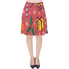 Colorful Funny Christmas Pattern Velvet High Waist Skirt by Vaneshart