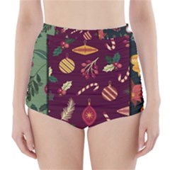 Christmas Pattern Collection Flat Design High-waisted Bikini Bottoms by Vaneshart