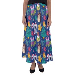 Colorful Funny Christmas Pattern Flared Maxi Skirt by Vaneshart