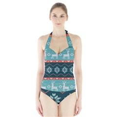 Beautiful Knitted Christmas Pattern Halter Swimsuit by Vaneshart