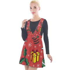 Colorful Funny Christmas Pattern Plunge Pinafore Velour Dress by Vaneshart