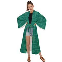 Beautiful Knitted Christmas Pattern Green Maxi Kimono by Vaneshart