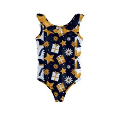 Black Golden Christmas Pattern Collection Kids  Frill Swimsuit by Vaneshart