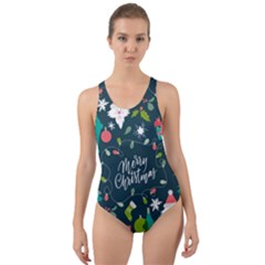 Funny Christmas Pattern Background Cut-out Back One Piece Swimsuit by Vaneshart