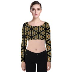 Pattern Stained Glass Triangles Velvet Long Sleeve Crop Top by HermanTelo