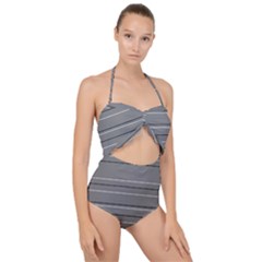 Black Grey White Stripes Scallop Top Cut Out Swimsuit by anthromahe