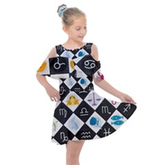 Zodiac Astrology Horoscope Kids  Shoulder Cutout Chiffon Dress by HermanTelo