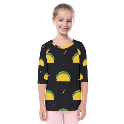 Festive Seamless Pattern With National Taco Food Kids  Quarter Sleeve Raglan Tee by Wegoenart