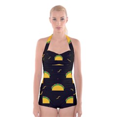 Festive Seamless Pattern With National Taco Food Boyleg Halter Swimsuit  by Wegoenart