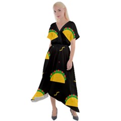 Festive Seamless Pattern With National Taco Food Cross Front Sharkbite Hem Maxi Dress by Wegoenart