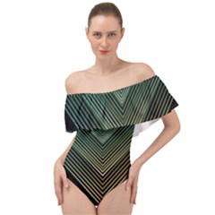 Abstract Colorful Geometric Lines Pattern Background Off Shoulder Velour Bodysuit  by Wegoenart