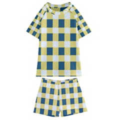 Diagonal Checkered Plaid Seamless Pattern Kids  Swim Tee And Shorts Set by Wegoenart
