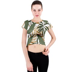 Botanical Seamless Tropical Pattern With Bright Green Yellow Plants Leaves Crew Neck Crop Top by Wegoenart