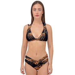 Abstract Background Particles Wave Double Strap Halter Bikini Set by Vaneshart