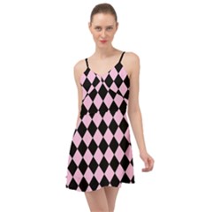 Block Fiesta - Blush Pink & Black Summer Time Chiffon Dress by FashionBoulevard