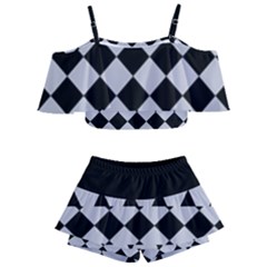 Block Fiesta - Cloudy Grey & Black Kids  Off Shoulder Skirt Bikini by FashionBoulevard