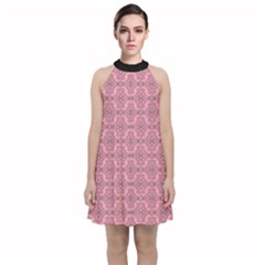 Timeless - Black & Flamingo Pink Velvet Halter Neckline Dress  by FashionBoulevard
