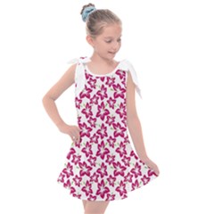 Cute Flowers - Peacock Pink White Kids  Tie Up Tunic Dress by FashionBoulevard