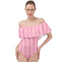 Nice Stripes - Flamingo Pink Off Shoulder Velour Bodysuit  View1