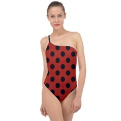 Polka Dots - Black On Apple Red Classic One Shoulder Swimsuit by FashionBoulevard