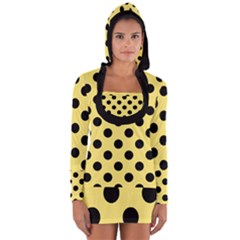 Polka Dots - Black On Blonde Yellow Long Sleeve Hooded T-shirt by FashionBoulevard