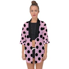 Polka Dots - Black On Blush Pink Open Front Chiffon Kimono by FashionBoulevard