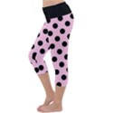 Polka Dots - Black On Blush Pink Lightweight Velour Capri Yoga Leggings View2