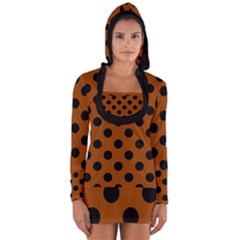 Polka Dots - Black On Burnt Orange Long Sleeve Hooded T-shirt by FashionBoulevard