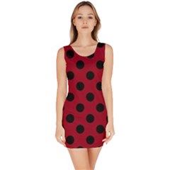 Polka Dots Black On Carmine Red Bodycon Dress by FashionBoulevard