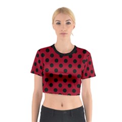 Polka Dots Black On Carmine Red Cotton Crop Top by FashionBoulevard