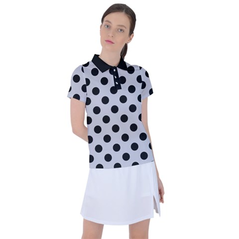 Polka Dots Black On Cloudy Grey Women s Polo Tee by FashionBoulevard