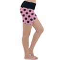 Polka Dots Black On Flamingo Pink Lightweight Velour Yoga Shorts View3