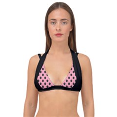 Polka Dots Black On Flamingo Pink Double Strap Halter Bikini Top by FashionBoulevard