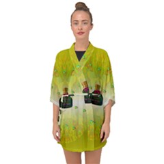 Birds And Sunshine With A Big Bottle Peace And Love Half Sleeve Chiffon Kimono by pepitasart