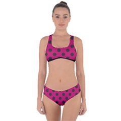 Polka Dots Black On Peacock Pink Criss Cross Bikini Set by FashionBoulevard