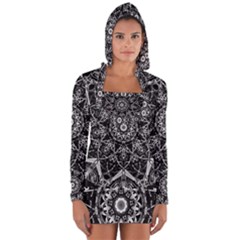 Black And White Pattern Long Sleeve Hooded T-shirt by Sobalvarro