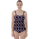 White Rose In Maroon Twist Front Tankini Set View1