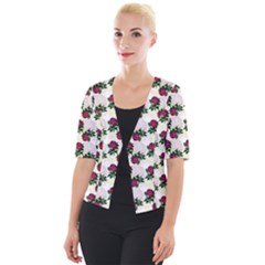 Doily Rose Pattern White Cropped Button Cardigan