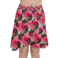 Doily Rose Pattern Watermelon Pink Chiffon Wrap Front Skirt by snowwhitegirl